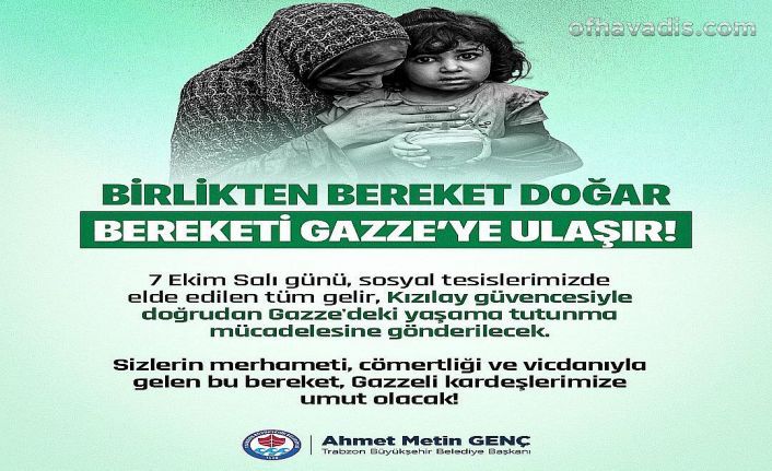 Trabzon Büyükşehir Belediyesi’nden Gazze’ye anlamlı destek