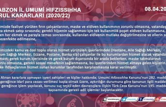 Trabzon İl Umumi Hıfzıssıhha Kurulundan maske kararı